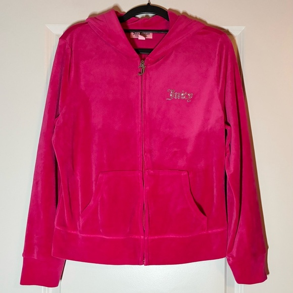 Juicy Couture | Bling Velour Full Zip Hoodie in Free Love Pink Size Medium - Picture 3 of 6